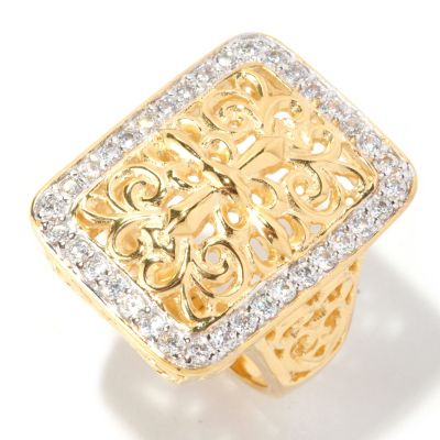 128-195 - Sonia Bitton for Brilliante&reg; Gold Embraced&trade; Round Cut Pave Set Filigree Ring 