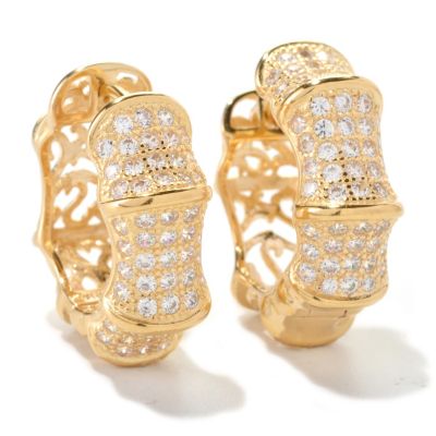 SB SS/CHOICE PAVE BAMBOO HUGGIE HOOP EARRINGS