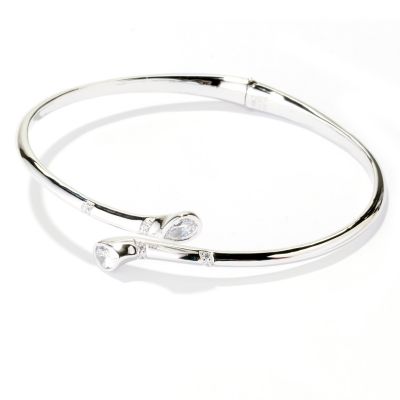 BRIL SS/PLAT PEAR AND ROUND BYPASS BANGLE BRACELET
