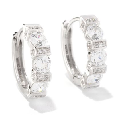 BRIL SS/PLAT 100 FACET ROUND CUT HOOP EARRINGS