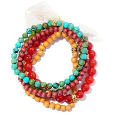 128-215 - mariechavez Set of Five 6.75" Gemstone Beaded Bracelets