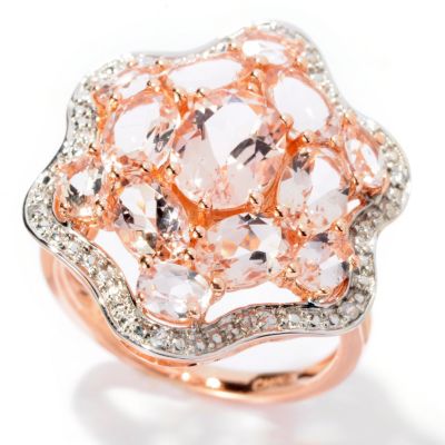 14K RG MORGANITE FLOWER RING W/ WHITE ZIRCON ACCENTS