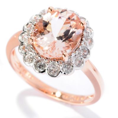 128-218 - Gem Treasures 14K Rose Gold 3.13ctw Oval Peach Morganite & White Zircon Ring