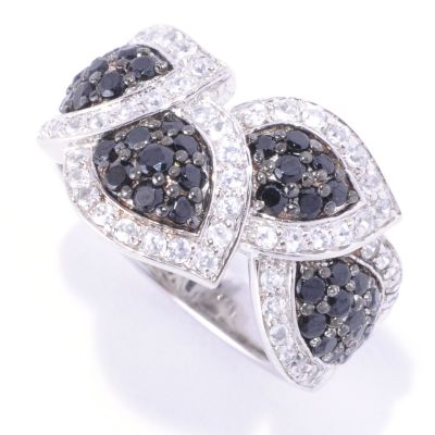 SS BLACK SPINEL & WHITE ZIRCON LEAF RING