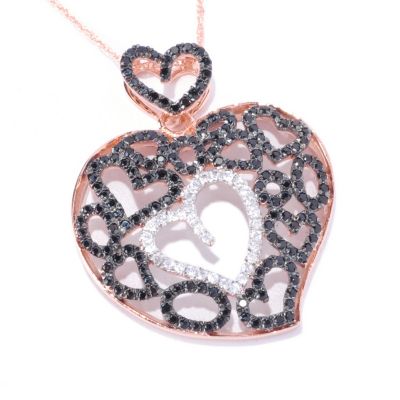 14K RG BLACK SPINEL & WHITE ZIRCON HEART PENDANT