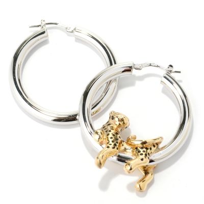 SS TWO-TONE EAR ONE CHEETAH HOOP