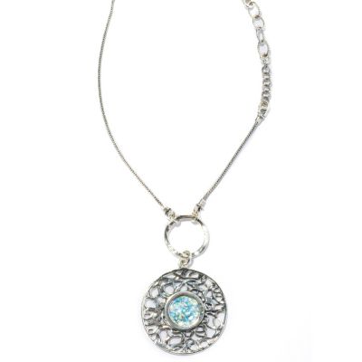 128-248 - Passage to Israel Sterling Silver 18'' Roman Glass Necklace w/ 2'' Extender 