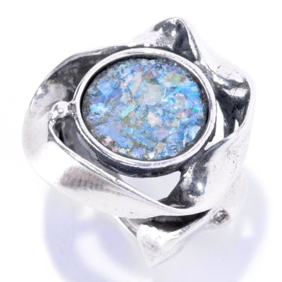 SS ROUND ROMAN GLASS RIBBON RING