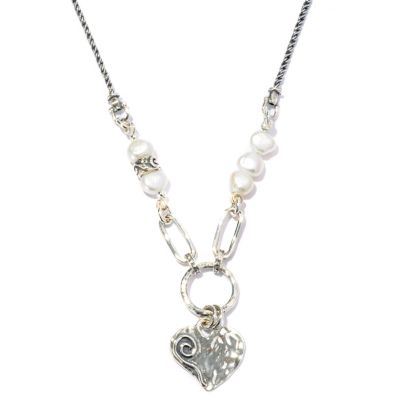 SS 18"+ 2" EXT PEARL W/HEART NECKLACE