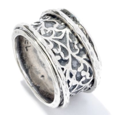 128-255 - Passage to Israel Sterling Silver Hammered & Oxidized Spinner Ring 