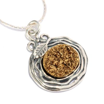 128-258 - Passage to Israel Sterling Silver 12 x 10mm Drusy Hammered Pendant w/ 17'' Chain