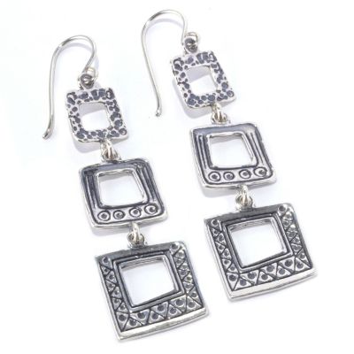 128-262 - Passage to Israel Sterling Silver Hammered Triple Square Dangle Earrings