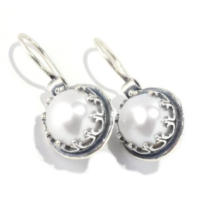 128-264 - Passage to Israel Sterling Silver 10mm Cultured Freshwater Pearl Drop Earrings 