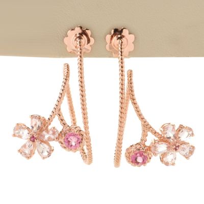 SS/18K ROSE VERMEIL EAR MORGANITE FLOWER SWIRL DROP