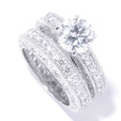 128-275 - Brilliante&reg; Platinum Embraced&trade; 3.93 DEW Round Cut Simulated Diamond Two-Piece Ring Set