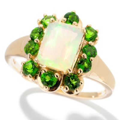 14K YG EM CUSHION ETHIOPIAN OPAL CHROME RING