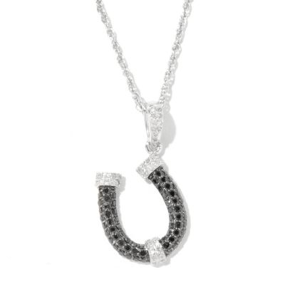 SS HORSE PEND WITH CHAIN BLK AND WHITE DIAMOND