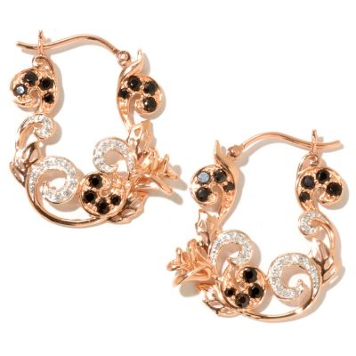 14K RG ROSE DESIGN EARRING WITH BLK SPINEL