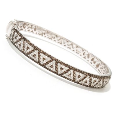 SS OVAL BANGLE WITH SMKY QTZ AND WHITE TOPAZ TRIANGLE PATTERN