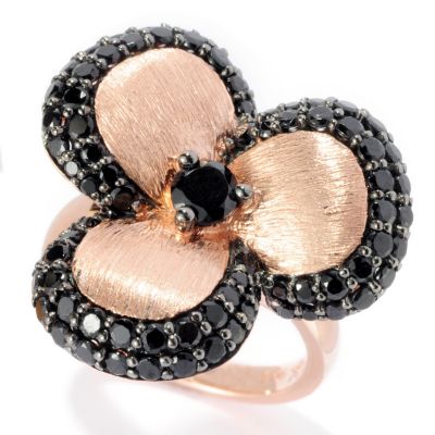 128-292 - Michelle Albala Black Spinel Brushed Three-Petal Flower Ring 