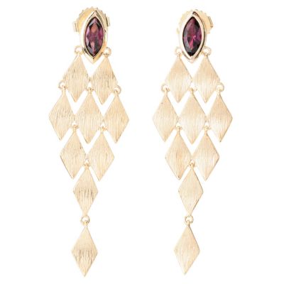 128-293 - Michelle Albala Marquise Shaped Gemstone 2'' Brushed Chandelier Earrings