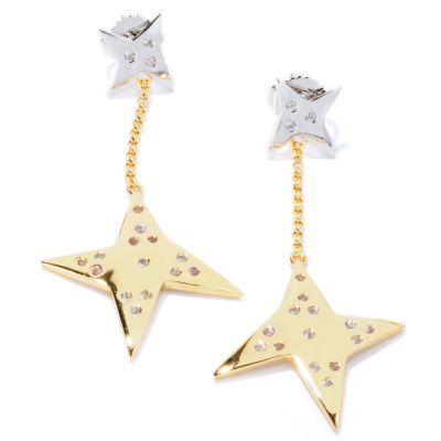 SS/P TWO-TONE EAR WHITE SAPPHIRE GEOMETRIC STAR DANGLE