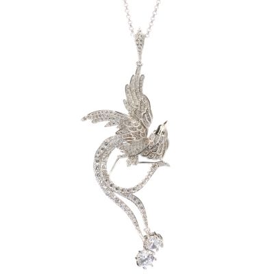 128-301 - Champenois&reg; Platinum Embraced&trade; 3.87 DEW Pave Set Simulated Diamond Logo Pendant w/ Chain
