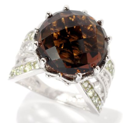 128-303 - Gem Insider Sterling Silver 8.50ctw Cognac Quartz, Peridot & Diamond Ring 