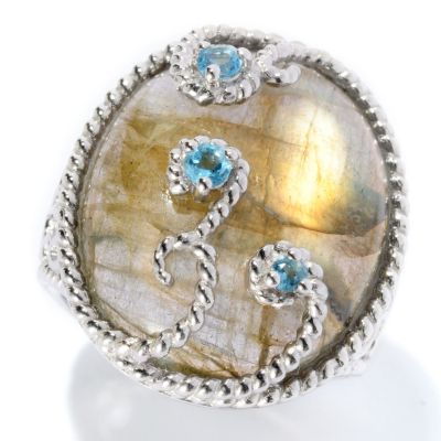 128-305 - Gem Insider Sterling Silver 22 x 17mm Labradorite & Blue Topaz Ring