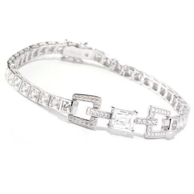 TYCOON SS/PLAT SQUARE AND RECTANGULAR AND ROUND CUT LINK LINE BRACELET