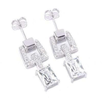 TYCOON SS/PLAT RECTANGULAR CUT LINK DROP EARRINGS