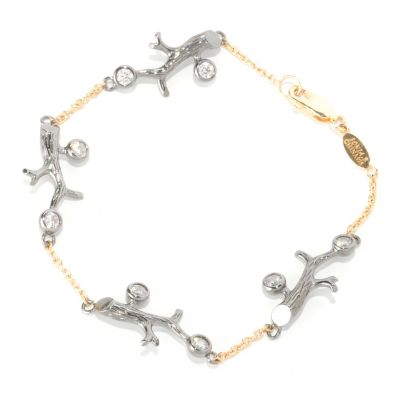SB SS/TWO-TONE BRANCH ROUND CUT BEZEL SET BRACELET