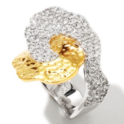 128-321 - Sonia Bitton for Brilliante&reg; 1.48 Two-tone Hammered & Pave Swirl Ring