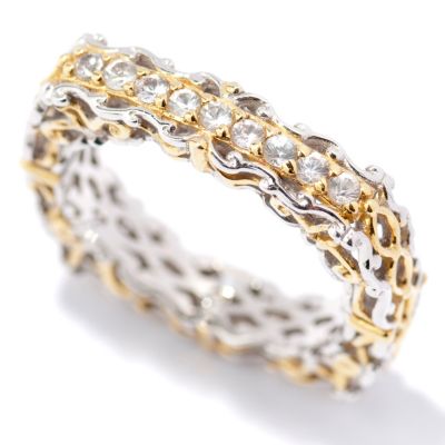 SS/PALL RING WHITE SAPPHIRE SQUARE STACK BAND