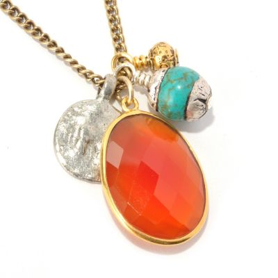 128-333 - mariechavez 18'' Gemstone & Turquoise Multi Charm Necklace