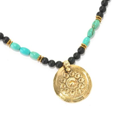 128-334 - mariechavez 30" Turquoise & Gemstone Beaded Sun Necklace 