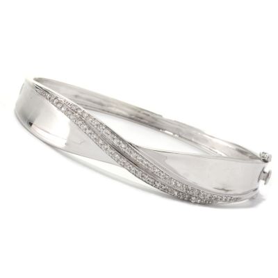 128-352 - Gem Treasures Sterling Silver 7.25'' White Zircon Double Row Bangle Bracelet
