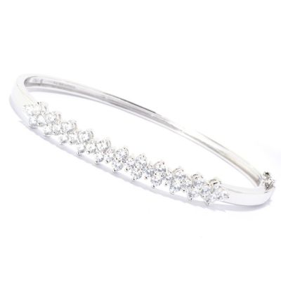 128-358 - Brilliante&reg; Platinum Embraced&trade; 3.74 DEW Round Cut Simulated Diamond Hinged Bangle Bracelet