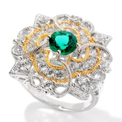 128-362 - Champenois&reg; for Brilliante&reg; 1.68 DEW Simulated Emerald Milgrain Ring 