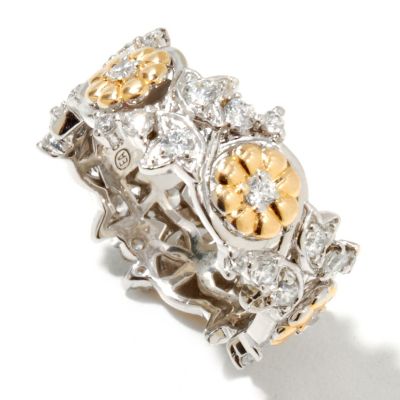 CHAMP SS 18KGP ACCENT ROUND CUT FLOWER & VINE ETERNITY BAND RING