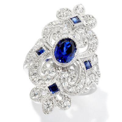 CHAMP SS OVAL & PRINCESS SIM SAPPHIRE MILGRAIN FLEUR DE LIS RING