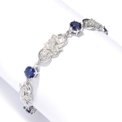 CHAMP SIMULATED SAPPHIRE ROUND AND SWIRL LINK BRACELET