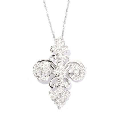 128-374 - Champenois&reg; for Brilliante&reg; 1.21 DEW Round Cut Fleur-de-lis Cross Pendant w/ 18'' Chain