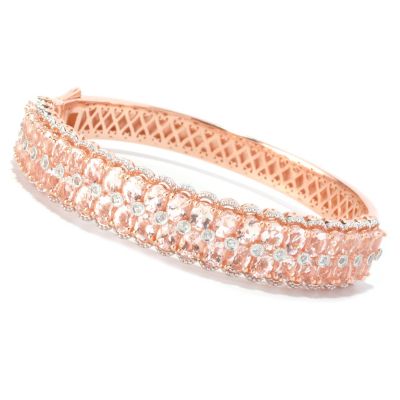128-376 - NYC II 14.56ctw Morganite & White Zircon Hinged Bangle Bracelet 