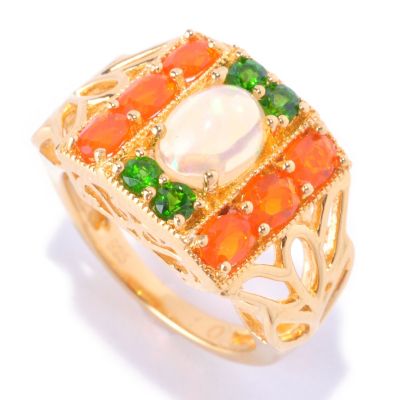 SS/18KV RING ETHIOPIAN OPAL w/ FIRE OPAL & CHROME