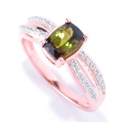 128-378 - NYC II Cushion Cut Green Tourmaline & White Zircon Ring 