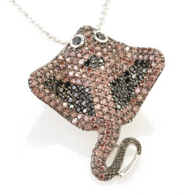 NB SS/PLAT CHOCOLATE AND BLACK STRINGRAY PIN/PENDANT W/ 18" CHAIN