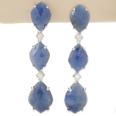 SS/PLAT EAR BLUE SAPPHIRE SLICE & WHITE ZIRCON 3-DROP