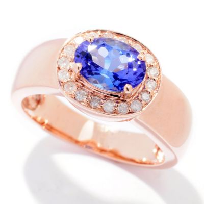 128-388 - Gem Treasures 14K Rose Gold 1.54ctw Oval Blue Tanzanite & Diamond Ring 
