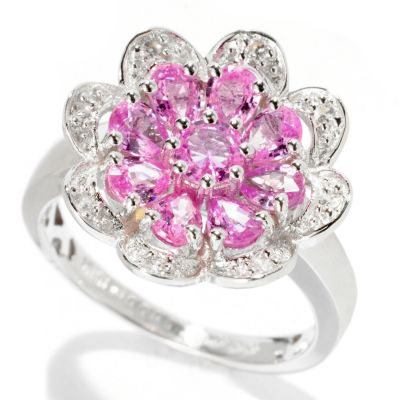128-390 - Gem Treasures Sterling Silver 1.80ctw Pink Sapphire & White Zircon Flower Ring